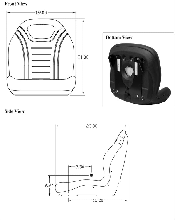 Case IH DX Series & Farmall Tractor Replacement Bucket Seat Kit - Fits Various Models - Black Vinyl