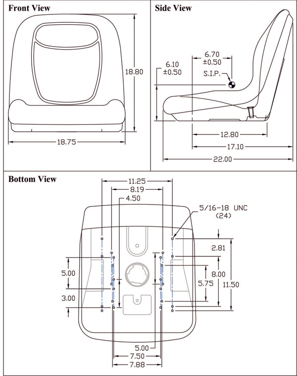 John Deere 850 Compact Series Tractor Replacement Bucket Seat Kit - Fits Various Models - Black Vinyl