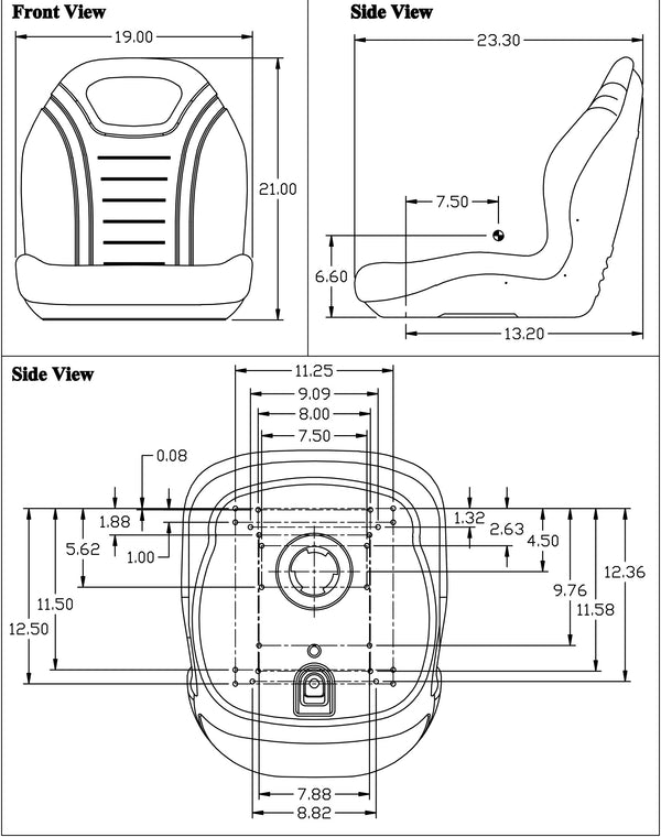 Kubota B1700-B2400-L2500-L4200 Series Compact Tractor Replacement Bucket Seat Kit  - Fits Various Models - Black Vinyl