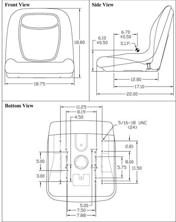 Kubota B1700-B2400-L2500-L4200 Series Compact Tractor Replacement Bucket Seat Kit  - Fits Various Models - Black Vinyl