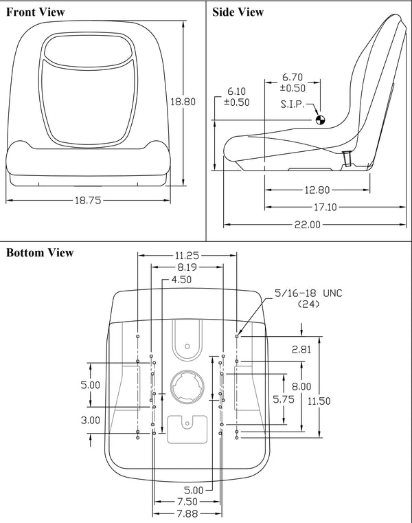 Kubota L185-L2350 Series Compact Tractor Replacement Bucket Seat Kit - Fits Various Models - Black Vinyl