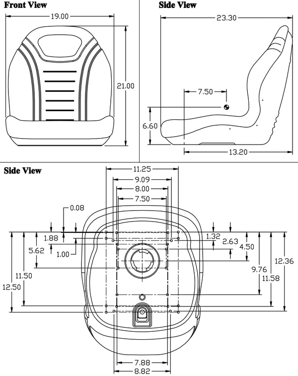 Kubota L3030-L5040-M5-M9960 Series Compact Tractor Replacement Bucket Seat Kit - Fits Various Models - Black Vinyl