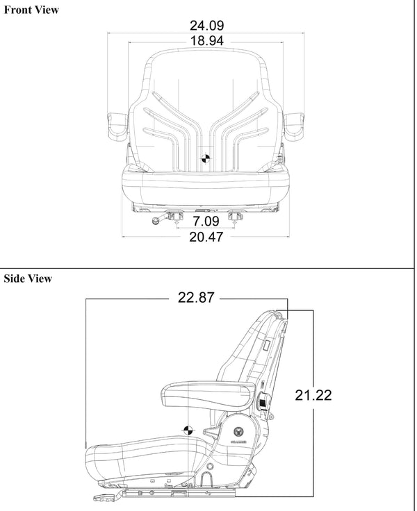 Kubota L3030-L5040-M5-M9960 Series Compact Tractor Replacement Seat Assembly Kit - Fits Various Models - Black/Gray Cloth