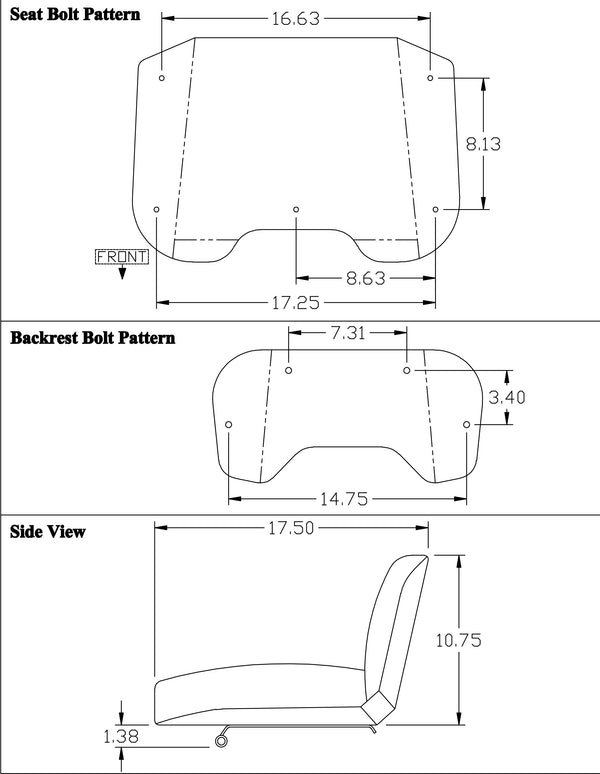 Allis Chalmers Tractor Replacement Seat Assembly - Fits Various Models - Pleated Black & White Vinyl w/Original Pattern