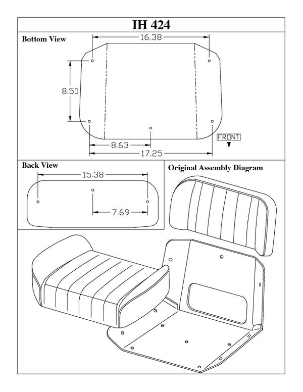 International Harvester Tractor Replacement Backrest Cushion - Black & White Vinyl