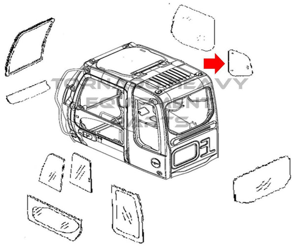 John Deere AT214167 Excavator RH Rear Window Replacement Cab Glass