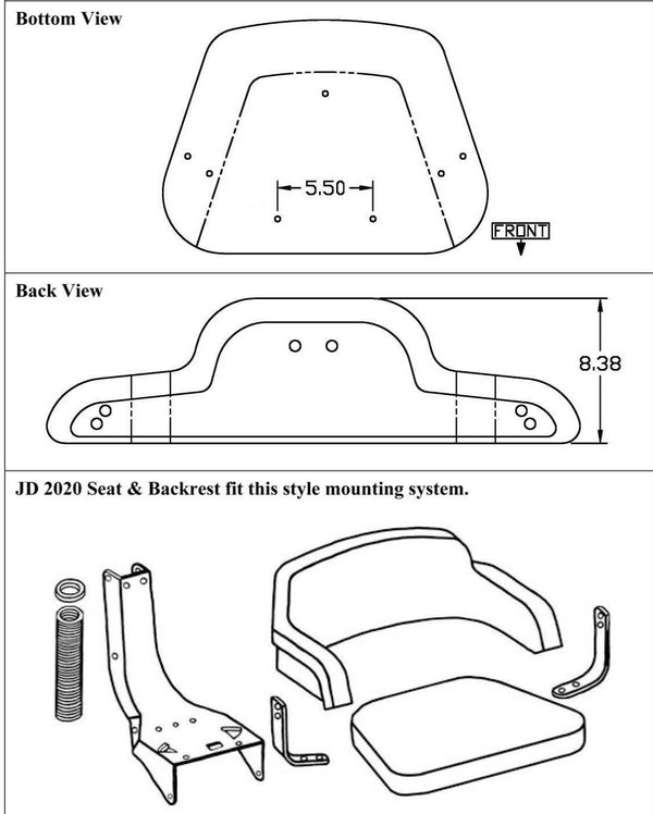 John Deere Replacement Backrest Cushion - Black Vinyl