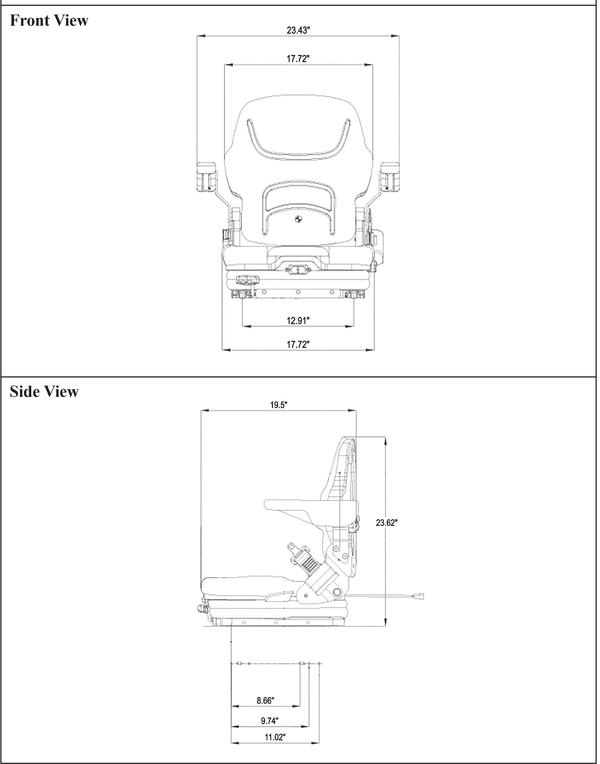 John Deere Lawn Mower Replacement Seat & Air Suspension - Fits Various Models - Black Cloth