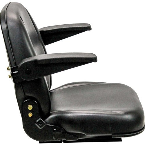 Bobcat Skid Steer Replacement Seat Assembly w/Arms - Fits Various Models - Black Vinyl