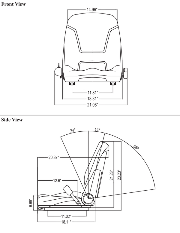 Multiple Application Seat Assembly for Material Handling and Mini Excavator Equipment - Black Vinyl