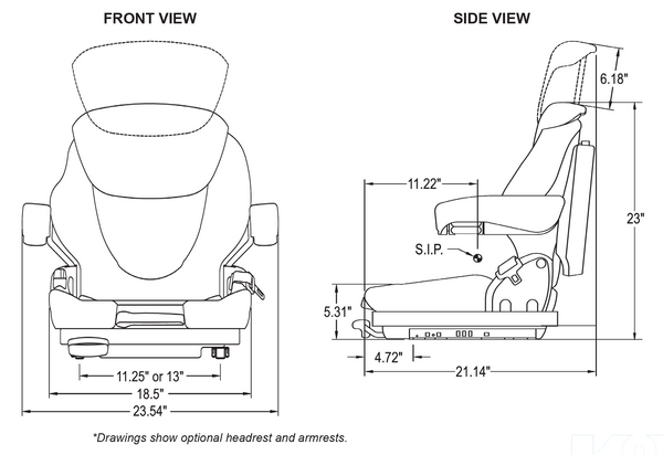 Kubota Compact Tractor Replacement Seat & Air Suspension Kit - Fits Various Models - Black Vinyl