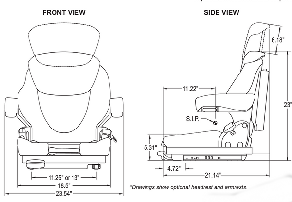 New Holland Skid Steer C-L-LS-LT Series Replacement Seat & Mechanical Suspension - Fits Various Models - Black Vinyl