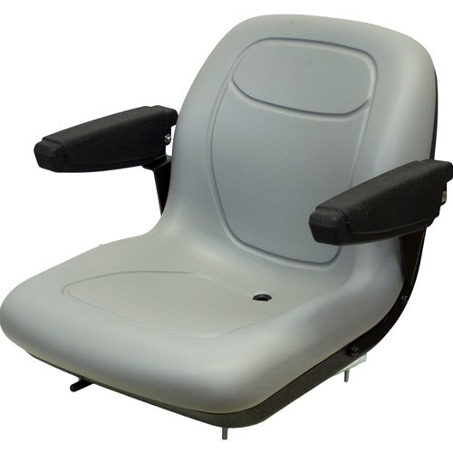 AGCO Lawn Mower Replacement Bucket Seat with Slide Rails & Arms - Fits Various Models - Gray Vinyl