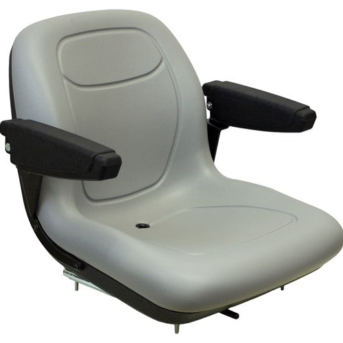 AGCO Lawn Mower Replacement Bucket Seat with Slide Rails & Arms - Fits Various Models - Gray Vinyl