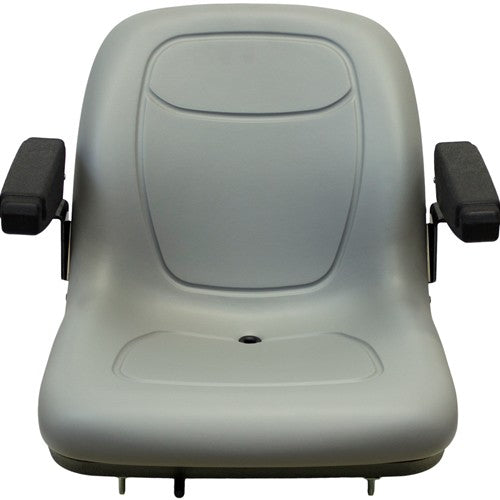 AGCO Lawn Mower Replacement Bucket Seat with Slide Rails & Arms - Fits Various Models - Gray Vinyl