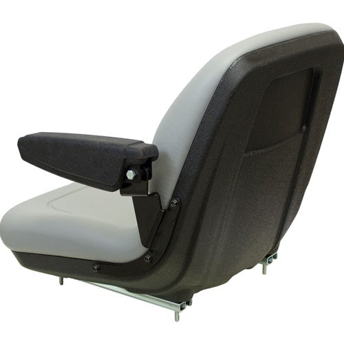 Case IH Tractor Replacement Bucket Seat with Slide Rails & Arms - Fits Various Models - Gray Vinyl