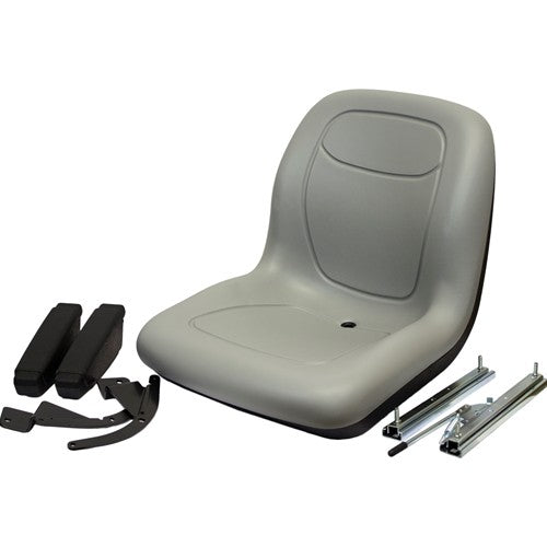 Case Forklift Replacement Bucket Seat with Slide Rails & Arms - Fits Various Models - Gray Vinyl