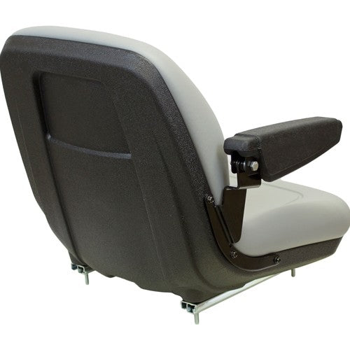 Case 570L XT Skip Loader Replacement Bucket Seat with Slide Rails & Arms - Gray Vinyl