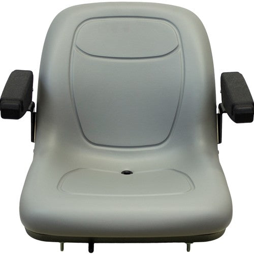 Ford 755B Loader/Backhoe Replacement Bucket Seat with Slide Rails & Arms - Gray Vinyl