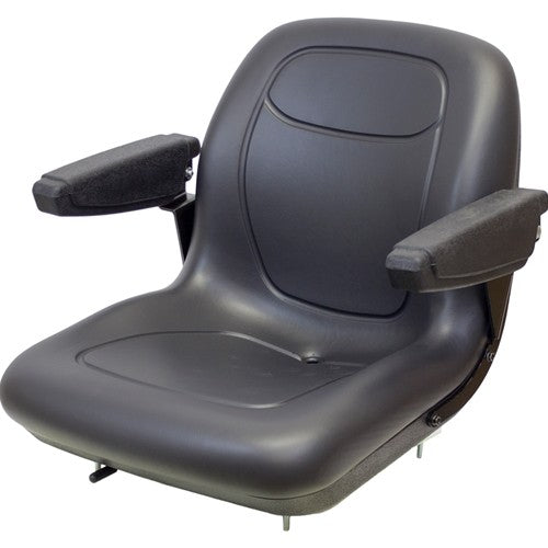 AGCO Lawn Mower Replacement Bucket Seat with Slide Rails & Arms - Fits Various Models - Black Vinyl