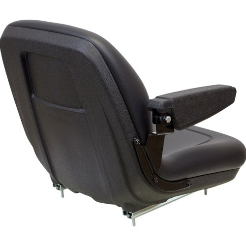 Case Skid Steer Replacement Bucket Seat with Slide Rails & Arms - Fits Various Models - Black Vinyl