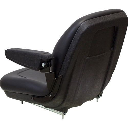 Case 570L XT Skip Loader Replacement Bucket Seat with Slide Rails & Arms - Black Vinyl