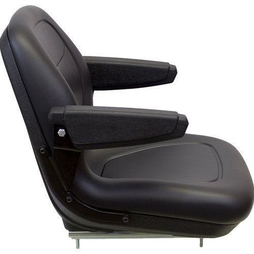 Case 570L XT Skip Loader Replacement Bucket Seat with Slide Rails & Arms - Black Vinyl