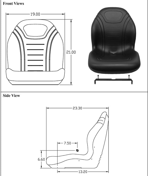 John Deere Lawn Replacement Mower Bucket Seat w/Hinge Bracket - Fits Various Models - Yellow Vinyl