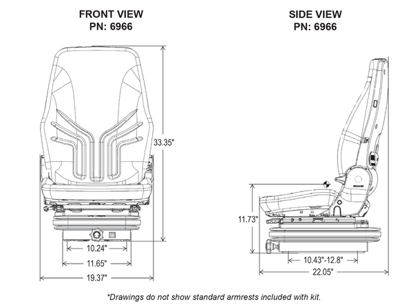 Case L Series Dozer Replacement Seat & Mechanical Suspension - Fits Various Models - Black Vinyl