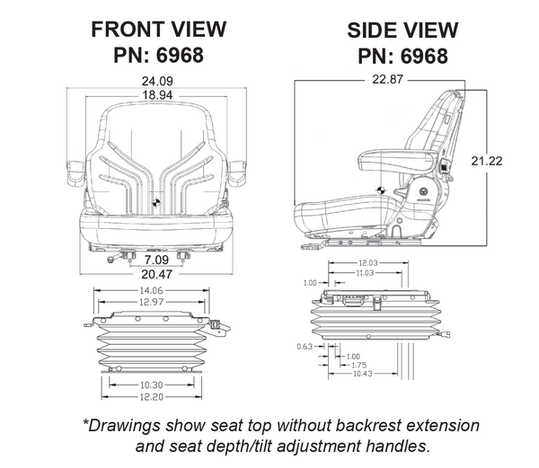 Allis Chalmers 7000 Series Tractor Replacement Seat & Air Suspension - Fits Various Models - Black/Gray Cloth