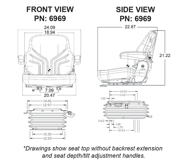 Allis Chalmers 8000 Series Tractor Replacement Seat & Air Suspension - Fits Various Models - Black/Gray Cloth