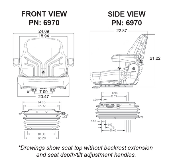 AGCO Allis/White Series Tractor Replacement Seat & Air Suspension - Fits Various Models - Black/Gray Cloth