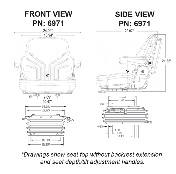 Case 90-94 Series Tractor Replacement Seat & Air Suspension - Fits Various Models - Black/Gray Cloth