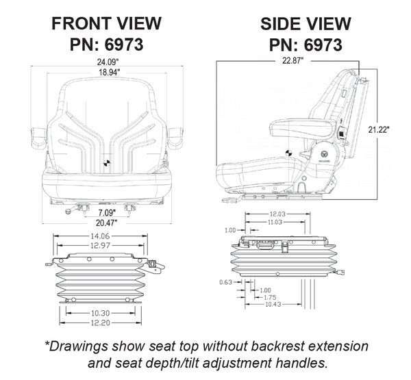 Case 870-2870 Series Tractor Replacement Seat & Air Suspension - Fits Various Models - Black/Gray Cloth