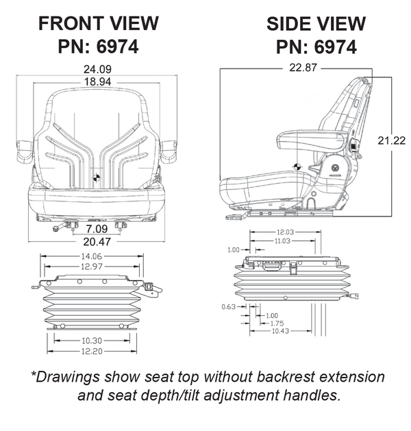 Case IH 5100-5200 Series Maxxum Tractor Replacement Seat & Air Suspension - Fits Various Models - Black/Gray Cloth