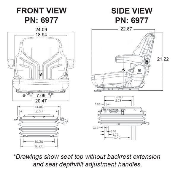 Case IH 9100/Steiger Series Tractor Replacement Seat & Air Suspension - Fits Various Models - Black/Gray Cloth