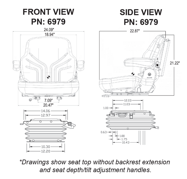 Versatile 4 WD Series Tractor Replacement Seat & Air Suspension - Fits Various Models - Black/Gray Cloth