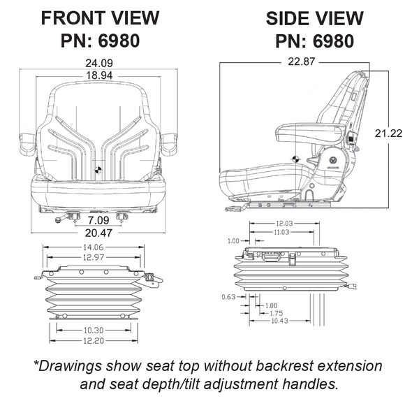 Massey Ferguson Bostrom Flat Floor Series Tractor Replacement Seat & Air Suspension - Fits Various Models - Black/Gray Cloth