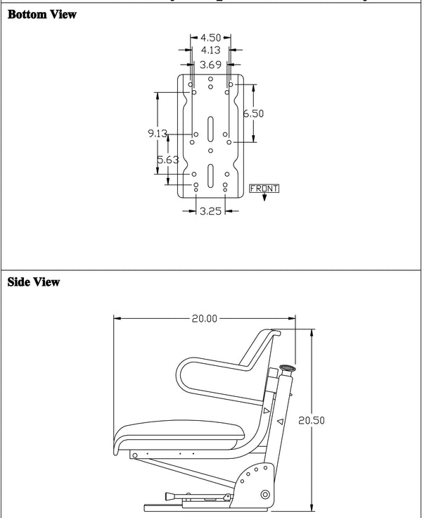 Case Tractor Replacement Utility Mechanical Suspension Seat Assembly - Fits Various Models - Black Vinyl