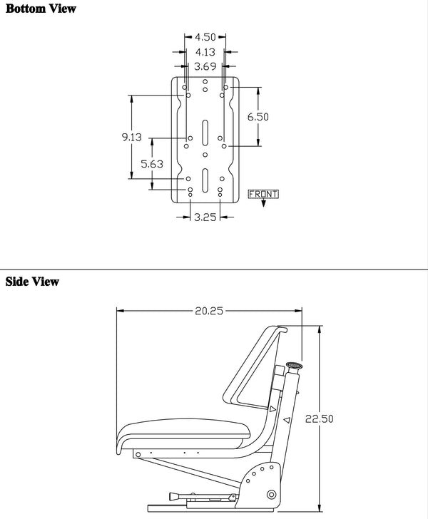 Case Tractor Replacement Utility Mechanical Suspension Seat Assembly - Fits Various Models - Black Vinyl