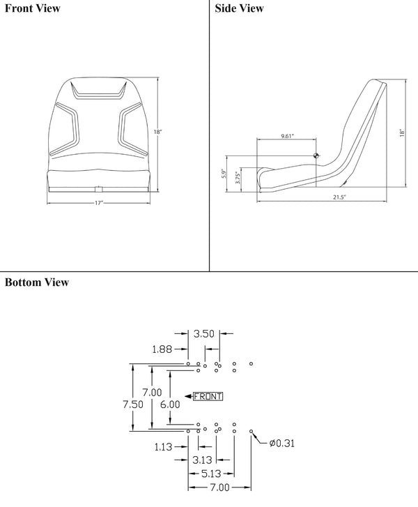 Kubota Loader/Backhoe Large Replacement Bucket Seat - Fits Various Models - Black Vinyl