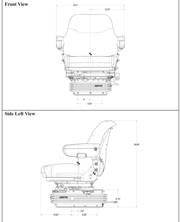 Case IH Maxxum, MX Series Maxxum, MXM, Puma and Steiger Series Tractor Replacement Seat & Air Suspension - Fits Various Models - Gray Cloth