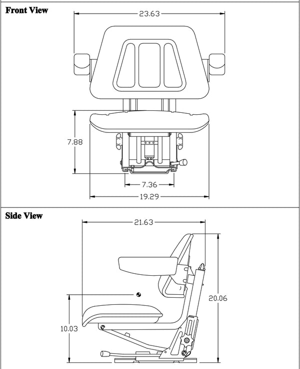 Ford 9030 Tractor Replacement Seat & Mechanical Semi-Suspension - Black Vinyl