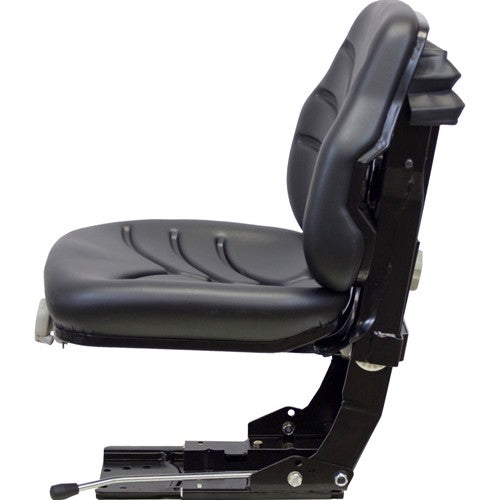 White Tractor Utility Suspension Replacement Seat Assembly - Fits Various Models - Black Vinyl