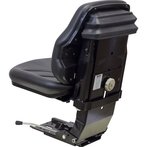 White Tractor Utility Suspension Replacement Seat Assembly - Fits Various Models - Black Vinyl