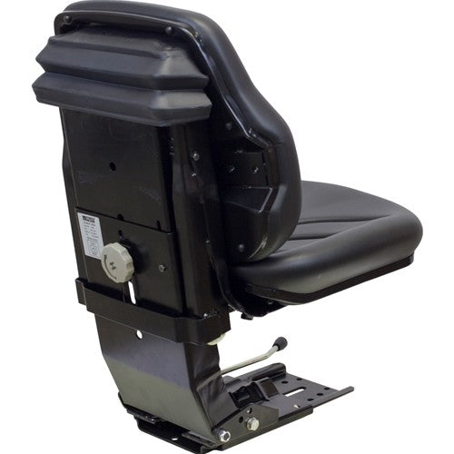White Tractor Utility Suspension Replacement Seat Assembly - Fits Various Models - Black Vinyl