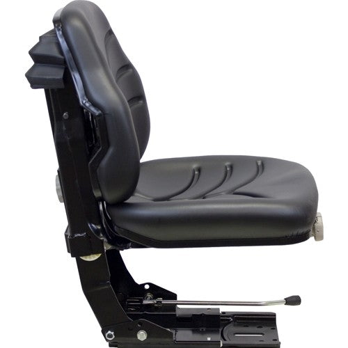 White Tractor Utility Suspension Replacement Seat Assembly - Fits Various Models - Black Vinyl