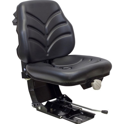 White Tractor Utility Suspension Replacement Seat Assembly - Fits Various Models - Black Vinyl