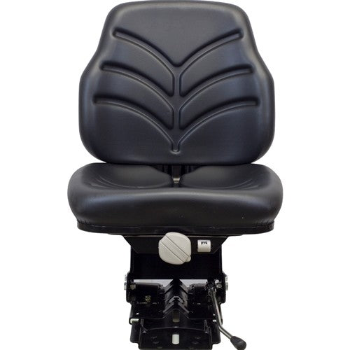 White Tractor Utility Suspension Replacement Seat Assembly - Fits Various Models - Black Vinyl