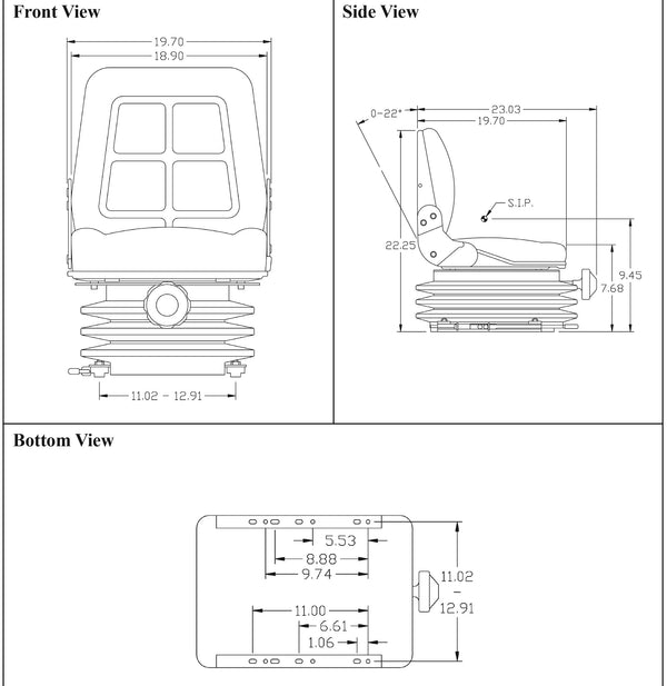 David Brown Tractor Replacement Seat & Mechanical Suspension - Fits Various Models - Black Vinyl